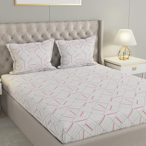Image of Raymond Home 200TC Affair Cotton Rich Super Soft Geometric Double Bedsheet (2.29 Mx2.54 M) with 2 Pillow Covers(46 CM x 69 CM) - Grey