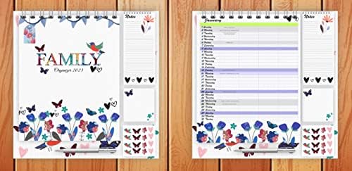 Family Organiser 2023 Wall Calendar - Embossed Patchwork Floral 12 x 12 Design - Monthly View Includes Free Pen