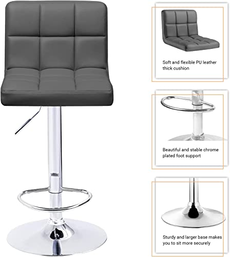 Kemon Bar Stools Modern Pu Leather Height Adjustable Swivel Barstools Armless Kitchen Counter Bar Chairs Hydraulic Island Bar Stools With Back And Footrest Set Of 2(Grey) #TOP3