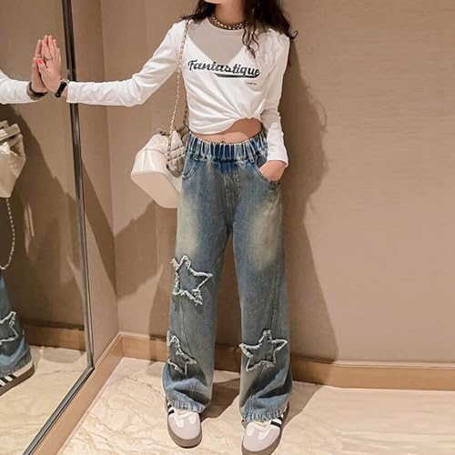 Girls Fashion Pants for Girls Wide Leg Casual Jeans with Elastic Waist and Pockets Comfortable Loose Fit Pants3