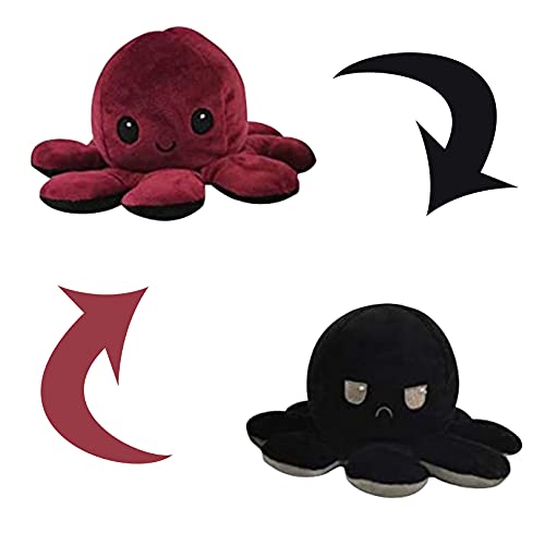 Preisvergleich Produktbild Reversible Octopus Spielzeug, Niedliches Octopus Plüschtier, Plüschtier Kinderspielzeug Doppelseitiges Flip Octopus Spielzeug, Stofftierpuppe für Kinder Mädchen Jungen Freundin (Dunkelrot + Schwarz)