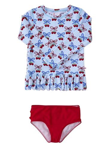 Image of RuffleButts Baby /Toddler Girls Scalloped Long Sleeve Rash Guard 2-Piece UPF50+ Sun Protected Swimsuit