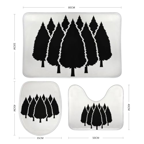 QAZPL Nuansexi Bathroom Rug Sets Forest Trees Symbol Christmas Bath Toilet Rugs Set 3 Piece Anti Slip U-Shape Contour Toilet Mat Coral Velvet Absorbent Machine Washable Bathroom Toilet Decor