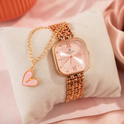 Image of Carlton London Chelsea Women Stainless Steel Analog Watch | Silver Waterproof Watches for Women Girls Ladies | Luxury Square Watch | Fashionable Trendy Quartz Movement Wrist Watch