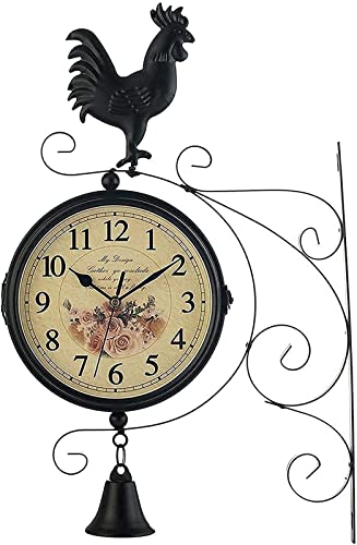 Horloge murale d'art, horloges rétro de jardin d'extérieur, horloge murale double face, horloge de gare, grande horloge murale de gare vintage avec support, décoration intérieure suspendue, horloge d