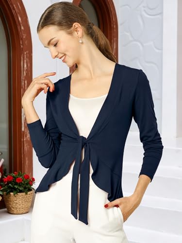 Image of Allegra K Women's Tie Front Cardigan Dressy Casual Cardigan Draped Ruffle Shrugs for Women Dresses