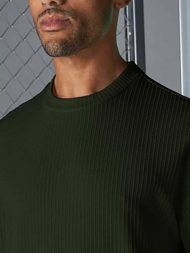 Image of Maniac || Mens || Solid || Round Neck || Half Sleeve || Seersucker || Cottonblend || Oversized || T-Shirt