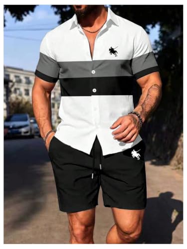 Stylish Mens 2 Piece Summer Set Graphic Shirt and Drawstring Shorts - Image 2