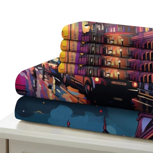 Housse de couette 3D Londres 200x200 parure lit double microfibre