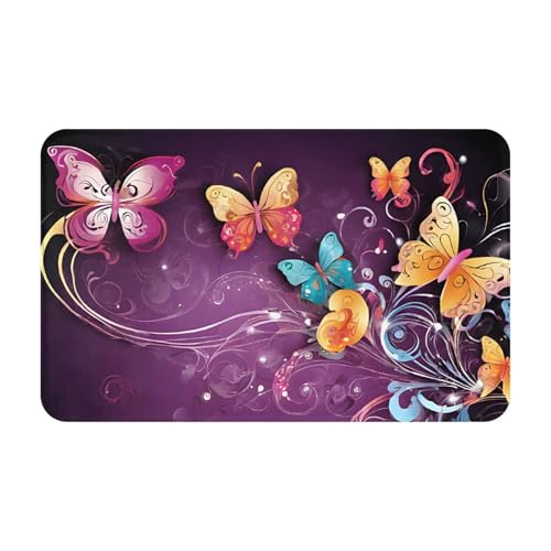 Butterflies Print Living Room Bathroom Kitchen Anti Slip and Absorbent Carpet, Indoor Entrance Door Muddy Floor Mat, Ultra Soft Washable Carpet 21x31.5 Inches