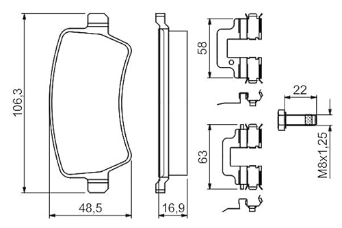 Bosch BP1120 - Pastiglie Freni Auto, Asse Posteriore - Qualità Bosch - Riduzione Del Rumore E Della Polvere - Certificazione ECE-R90 - Senza Rame - 1 Confezione Da 4 Pastiglie - Con Accessori - 7