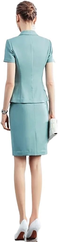 Spring and Women Mint Green Fashion Short Sleeve Small Suit Dress Temperament Women's Suit Workwear