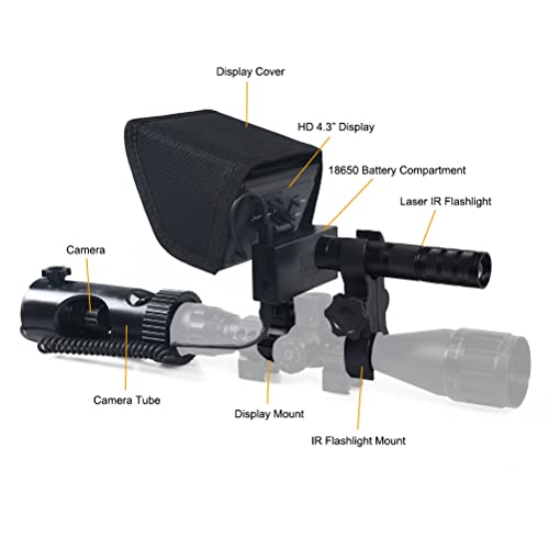 Digital Night Vision Scope Video Camera for Riflescopes Hunting IR Optics Sight 720P Video/Photo with 4.3 inch HD Display and Infrared Flashlight 32GB Micro SD Card…