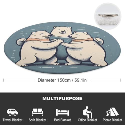 Ours dansant couverture ronde de 150 cm douce et ultra légère