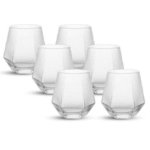 Image of Whiskey Glasses Set of 6 pcs- 300 ml Bar Glass for Drinking Bourbon, Whisky, Scotch, Cocktails, Cognac- Old Fashioned Cocktail Tumblers (2, Flate)