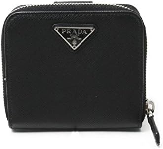 Amazon プラダ Prada コンパクト ラウンドファスナー 二つ折り財布 サフィアーノ レザー ブラック 中古 財布