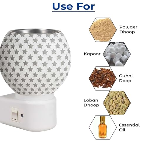 Image of Glass Kapoor Dani Electrical Camphor for Home /Kapurdani Light Lamp /Multi Functional Essential Oil Diffuser /Camphor Burner Diffuser for Puja Essentials Machine with On /Off Switch for Heating