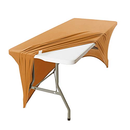 Image of Peomeise 6FT Spandex Table Cover Rectangular Stretch Spandex Tablecloth (Gold,6FT)
