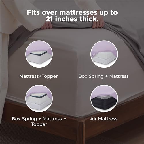 Image of Bedsure Deep Pocket King Sheet Set - Fits Mattresses Up to 21 Inches Thick - 4 Piece GentleSoft Bed Sheets, Moisture Wicking, Soft & Cooling Bedsheet & Pillowcases, Easy & Secure Fit, Light Purple