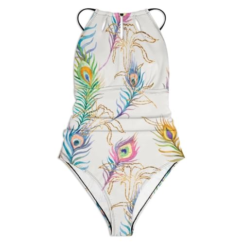 Maillots de bain une pièce gainant imprimé plumes de paon - 3