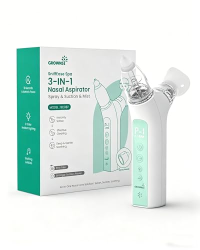 Image of GROWNSY SniffEase Spa 3-in-1 Nasal Aspirator for Baby – Spray, Suction & Mist, Hospital-Grade Powerful Electric Nose Suction with Soothing Light & Music, Larger Chamber (Green)