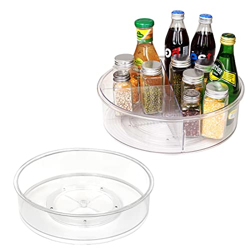 Puricon 2 Pack Clear Lazy Susan Turntable Organizer (12' & 10'), Plastic Rotating Tray Home Edit Lazy Susan Spice Rack Cabinet Organizer for Pantry Countertop Kitchen Fridge Bathroom -High Edge