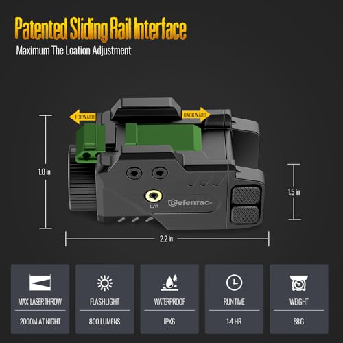 DEFENTAC 800lm Pistol Light and Green Laser Sight Combo for Guns, Tactical Flashlight White LED and Green Beam Combo, Magnetic Charging