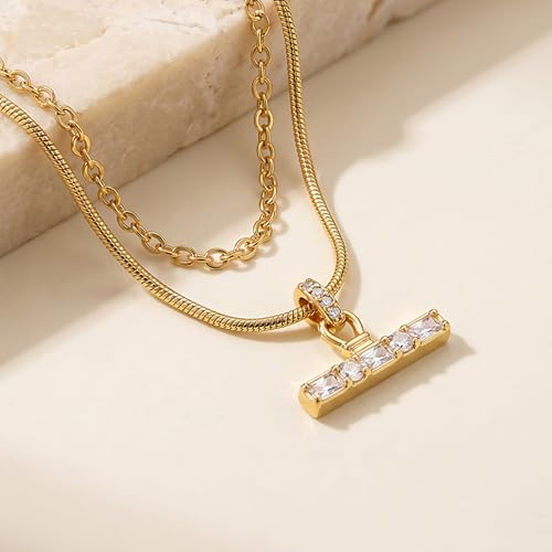 Image of Jeulia 14K Gold Plated Necklaces for Women, Dainty Paperclip Chain Choker T-Bar Layered Stackable Gold Necklace Jewelry Gifts