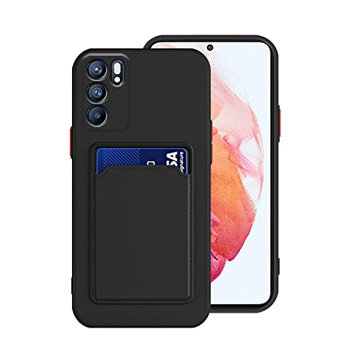 Compatible con Funda OPPO Reno 6 5g Tarjetero Verde,Carcasa OPPO Reno 6 5g Silicona Líquida TPU Suave Protección Antigolpes y Anti-Arañazos Case Thin (Negro)
