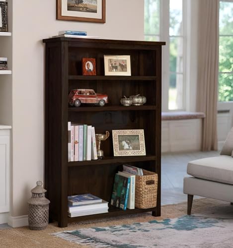 Image of ANGEL FURNITURE Solid Sheesham Wood Antonio Large Bookshelf Large, Walnut Finish, Semi-Gloss, 90x30x135CM