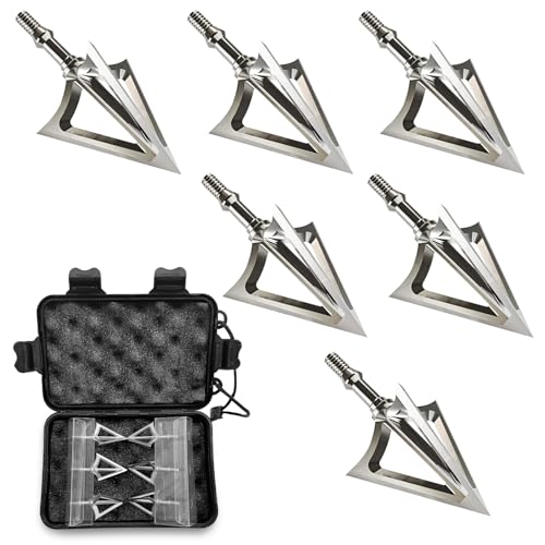Gracfulcub 6-Pack Broadheads 100 Grain Stainless Steel Fixed Blade, Crossbow Broadheads for Archery