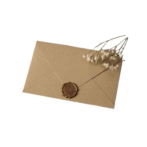 リネンテクスチャ封筒招待状カード シンプルな祝福の感謝封筒 ノスタルジアアート ステッカー付き 10枚(Dark Beige)