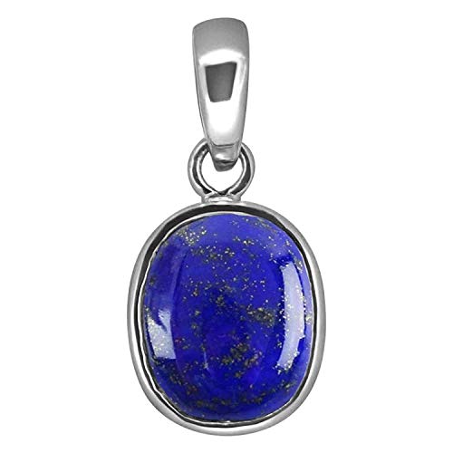 INDIA MADE 7,25 Ratten Lapislazuli Anhänger versilbert Zertifikat natürlich lose Lajwart für Männer und Frauen - 25628, Silber, kreierter Saphir, Silber, synthetischer Saphir, Silber, Erstellter