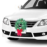 Christmas Car Decoration Wreath with Lights Christmas Car Wreath Accessories for Car, Truck, SUV or Any Car Grille, Mounting Equipment Included