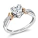 Gem Stone King 925 Sterling Silver and 10K Rose Gold White Heart Shape Moissanite and White Diamond Engagement Ring For Women (0.81 Cttw, Size 5)