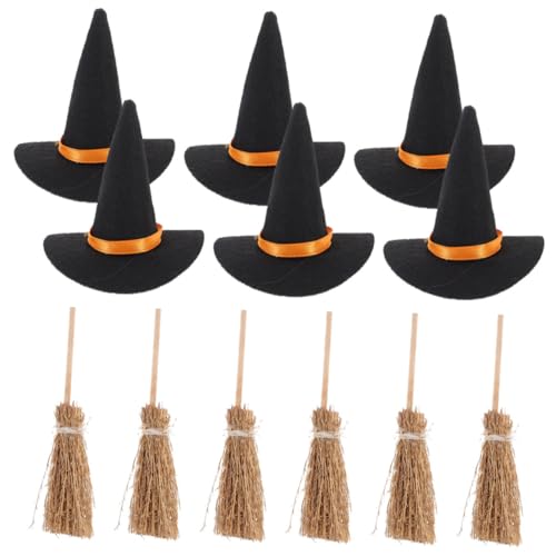 Mini chapeaux feutre et balais Halloween pour décoration table DIY