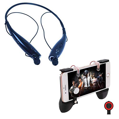 Raptas MV Gamepad Comes with Pubg Trigger Controller Gamepad, 2 Finger Function for Aim and Shoot, Detatchable Handleswith HBS-730 Neckband Wireless Bluetooth Headset with Microphone