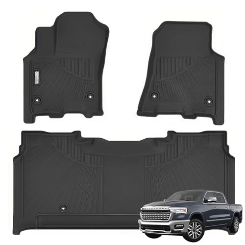 Floor Mat fit for Ram 1500 Crew Cab 2025 2026(Without Rear Under-Seat Storage) TPE All Weather Protection Car Floor Liners 1st & 2nd Row for Ram 1500 Accessories Car Mats
