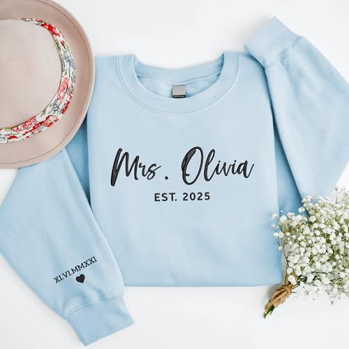 GODMERCH Custom Embroidered Mrs Sweatshirt - Future Mrs Hoodie, Bride Sweatshirts, Gifts for Her Bride to Be Bridal Shower Bachelorette Party Engagement Wedding3