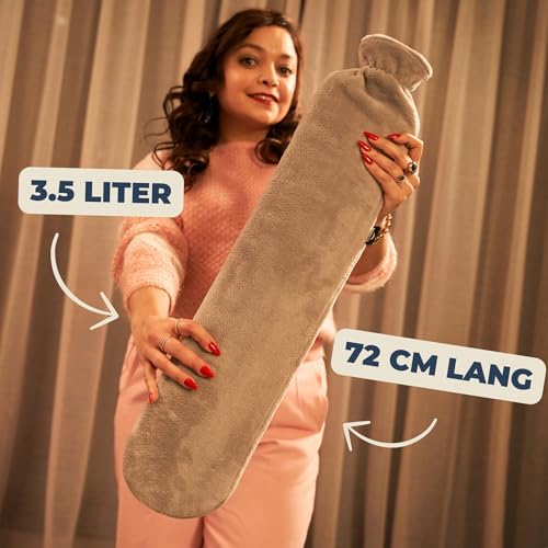 XXL Wärmflasche Lang & Groß 3,5 Liter mit Bezug - Nahtlose Ausführung - Dackel Hund Weiches Wärmflaschenbezug - Lange Wärmeflasche XL für Babys, Kinder und Erwachsene - Geschenk für Frauen Freundin