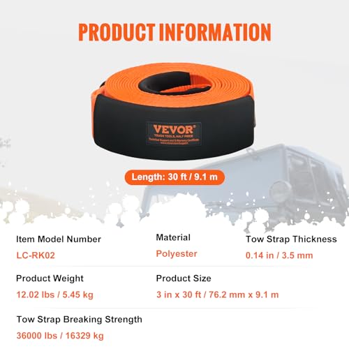 Sangle de remorquage VEVOR 16T pour dépannage 4x4 et SUV - 7