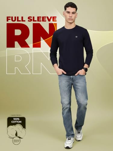 Image of Lux Nitro Men's Premium Cotton Long Sleeve T-Shirt | Modern Fit Casual Tee with Round Neck | Solid Regular Fit T-Shirt for Men
