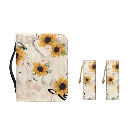 Custodia per il trasporto della Bibbia per donne con segnalibro pelle ragazze PU copertura studio accessori Musica Girasole 2XL-12x9x2.4