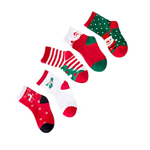 Amosfun 5 pares de meias infantis de algodão para 1 – 3 anos de idade (mistura de Natal), Colorido.,