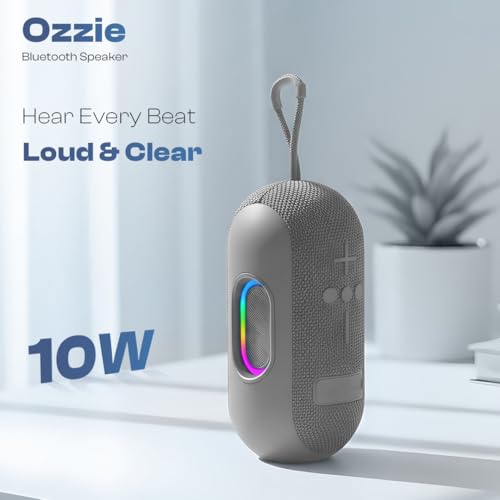 Image of LAPCARE Ozzie 10W Bluetooth Speaker with RGB Lights, TWS Stereo Sound, Dual Bass Radiators, Bluetooth 5.3, 8H Playtime, Portable Wireless Speaker with AUX & USB Support, Made in India - Grey