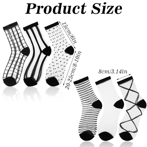 Ouligay 6 Pairs Sheer Socks Women Ankle,Multiple Styles Lace Socks Women,Acrylic Black Womens Trouser Socks,Transparent Mesh Socks for Women Girl(Round Neckline)4