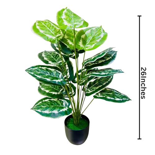 Image of Dekorly Plastic Fake Plants Artificial Floor Plants Large Tropical Palm Tree for Home Decor (African Mask Plant)