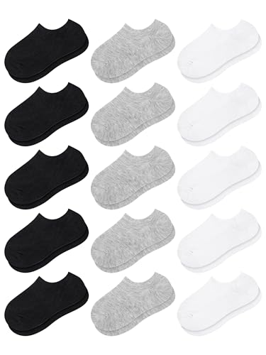 Cooraby 15 Pairs No Show Socks Kids Socks Anti-slip Low Cut Socks for Girls Boys Ankle Athletic Socks