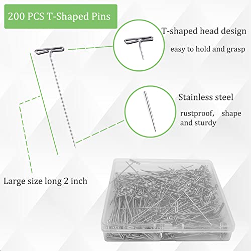 200Pcs T Pins, 2 Inch Sewing Pins, Stainless Steel Wig Pins For Wigs, T-Pins For Foam Head, Long Straight Pins For Sewing, Craft, Quilting And Blocking Knitting, Office, Decoration By Sunenlyst #TOP1