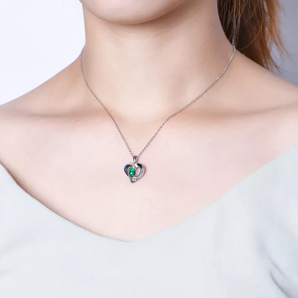 Collane con Ciondolo in Argento Sterling 925 con Cuore Smeraldo e Diamante Moissanite per Gioielli da Donna Regalo di Compleanno